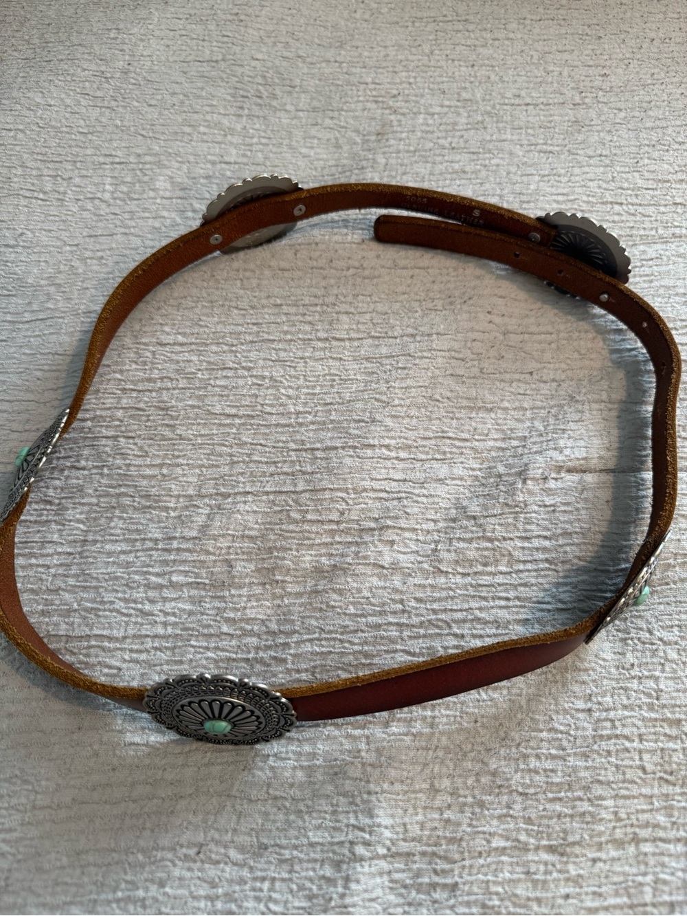 Brown Concho Belt with Turquoise Accents